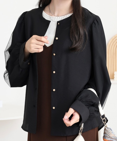 Anna Nicola(アンナニコラ)の「Anna Nicola 2wayチュールスリーブブラウス(シャツ/ブラウス・レディース・ブラック/モカ/キャメル・38)」の9枚目の写真