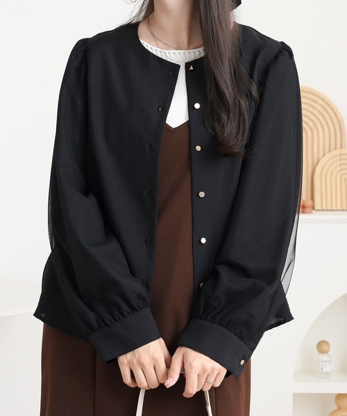 Anna Nicola(アンナニコラ)の「Anna Nicola 2wayチュールスリーブブラウス(シャツ/ブラウス・レディース・ブラック/モカ/キャメル・38)」の10枚目の写真