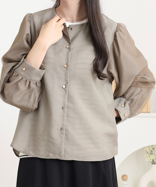 Anna Nicola(アンナニコラ)の「Anna Nicola 2wayチュールスリーブブラウス(シャツ/ブラウス・レディース・ブラック/モカ/キャメル・38)」の14枚目の写真