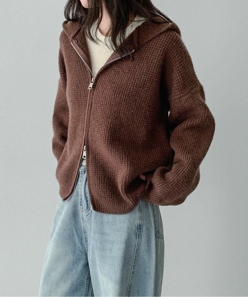 セール】【on:nue】[着用動画あり！] フード付きワッフルニットプル