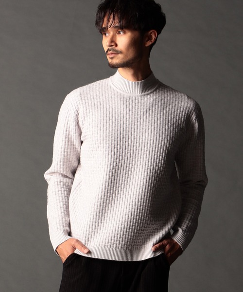 NICOLE CLUB FOR MEN（ニコルクラブフォーメン）の「リンクスバスケットモックネックニット（ニット/セーター・メンズ・ブルー系/ホワイト系/ブラック/ブラック系その他・MEDIUM/LARGE/X-LARGE）」の3枚目の写真