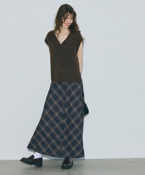 coca(coca)(コカ)の「フレアチェックスカート(スカート・レディース・ネイビー・S/L/M)」の8枚目の写真