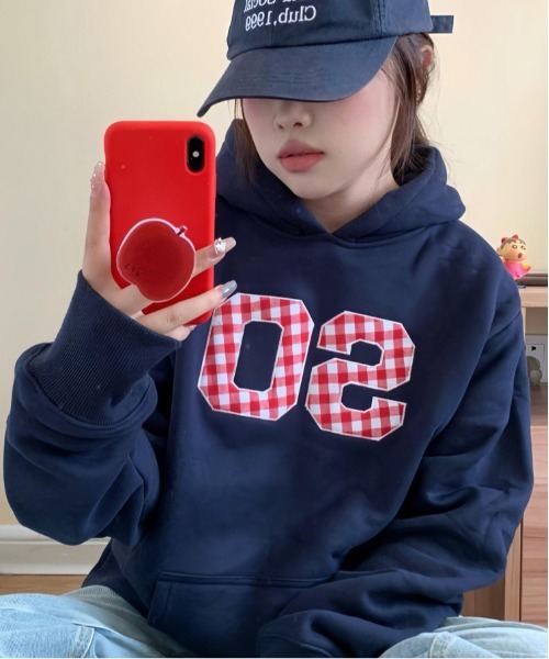 WEGO(ウィゴー)の「WEGO/チェックナンバリングプリントフーディートップス/パーカー(パーカー・レディース・ネイビー・MEDIUM/LARGE)」の8枚目の写真
