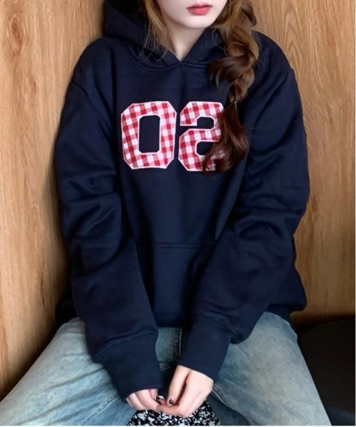 WEGO(ウィゴー)の「WEGO/チェックナンバリングプリントフーディートップス/パーカー(パーカー・レディース・ネイビー・MEDIUM/LARGE)」の10枚目の写真