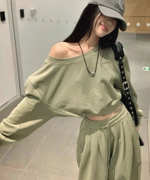 セール】ワンショルダースウェットプルオーバー＆スウェットパンツ