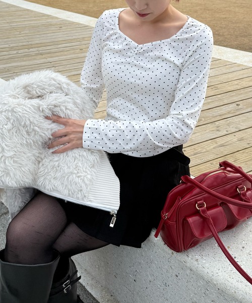 Nia(ニア)の「Nia(ニア)/ドット柄 長袖ガーリーカットソー(Tシャツ/カットソー・レディース・ホワイト/グレー・SMALL/MEDIUM)」の9枚目の写真
