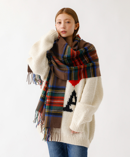 TWEED MILL ツイードミル チェックマフラー ストール ◇TWEEDMILL(ツイードミル) チェックマフラー48cm（ストール
