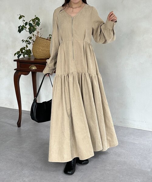 セール】フロントジップティアードワンピース（ワンピース）｜Thevon