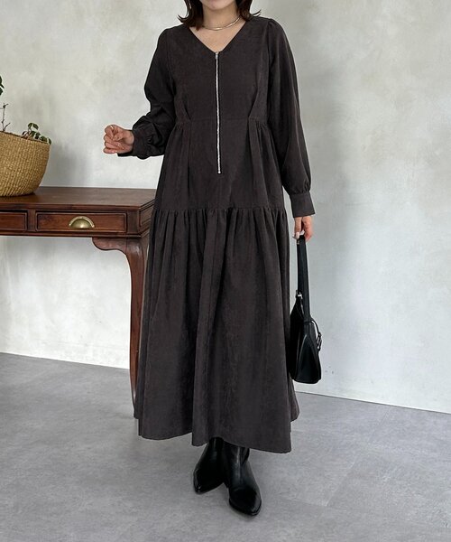 セール】フロントジップティアードワンピース（ワンピース）｜Thevon