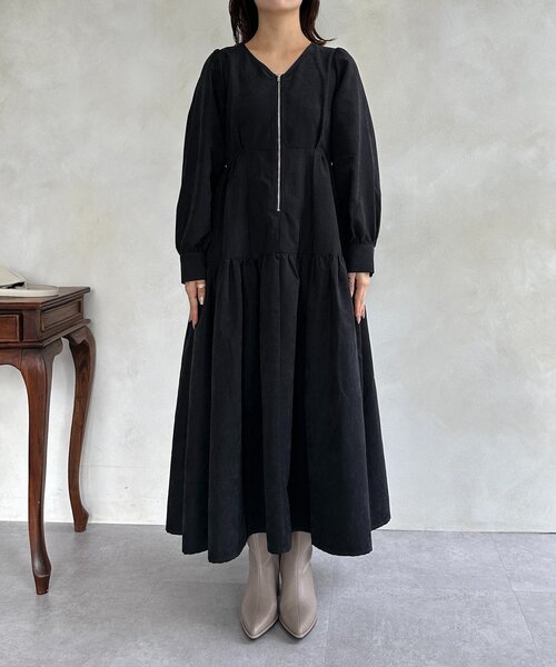 Thevon(ゼボン)の「フロントジップティアードワンピース(ワンピース・レディース・チャコールグレー/ベージュ/ブラック・FREE)」の8枚目の写真