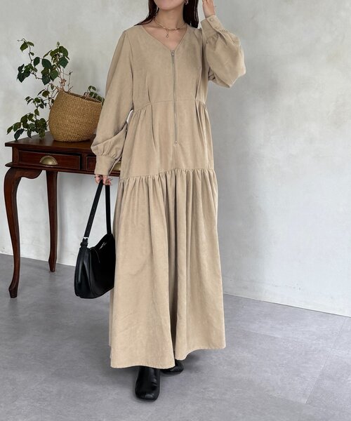 Thevon(ゼボン)の「フロントジップティアードワンピース(ワンピース・レディース・チャコールグレー/ベージュ/ブラック・FREE)」の16枚目の写真