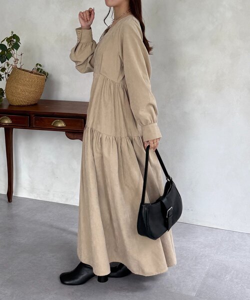 Thevon(ゼボン)の「フロントジップティアードワンピース(ワンピース・レディース・チャコールグレー/ベージュ/ブラック・FREE)」の20枚目の写真