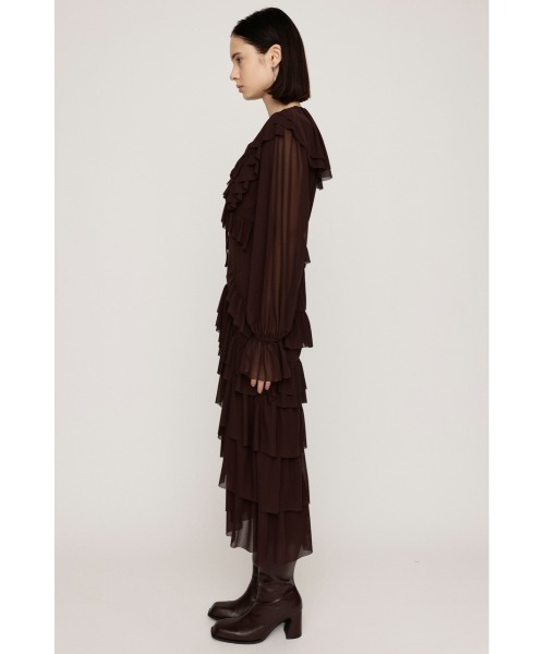 SLY(スライ)の「SHEER FRILL L/DRESS シアー フリル ロングドレス 秋服 冬服(ワンピース・レディース・ブラウン/ネイビー系・FREE)」の5枚目の写真