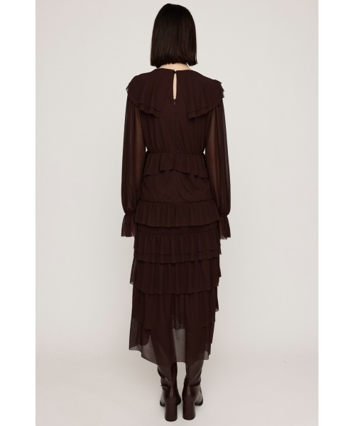SLY(スライ)の「SHEER FRILL L/DRESS シアー フリル ロングドレス 秋服 冬服(ワンピース・レディース・ブラウン/ネイビー系・FREE)」の6枚目の写真