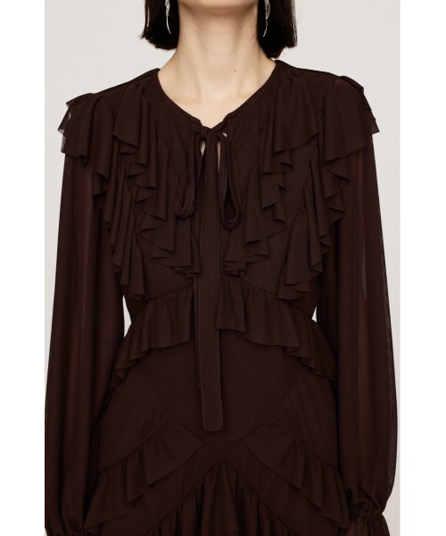 SLY(スライ)の「SHEER FRILL L/DRESS シアー フリル ロングドレス 秋服 冬服(ワンピース・レディース・ブラウン/ネイビー系・FREE)」の7枚目の写真