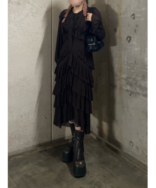 セール】SHEER FRILL L/DRESS シアー フリル ロングドレス 秋服 冬服