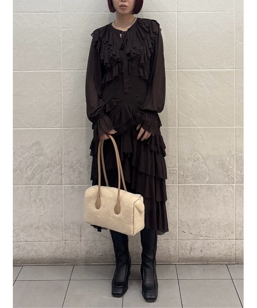 SLY(スライ)の「SHEER FRILL L/DRESS シアー フリル ロングドレス 秋服 冬服(ワンピース・レディース・ブラウン/ネイビー系・FREE)」の15枚目の写真