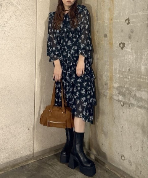 SLY(スライ)の「SHEER FRILL L/DRESS シアー フリル ロングドレス 秋服 冬服(ワンピース・レディース・ブラウン/ネイビー系・FREE)」の16枚目の写真