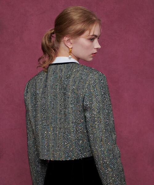 LOULOU WILLOUGHBY(ルルウィルビー)の「【LOULOU WILLOUGHBY】LINTONラメツイードショートジャケット(ノーカラージャケット・レディース・グレー系その他・1/2)」の3枚目の写真
