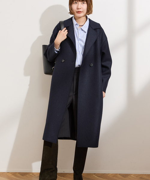 HARRIS WHARF LONDON(ハリスワーフロンドン)の「別注【HARRIS WHARF LONDON】Women dropped shoulder d.b co:コート(その他アウター・レディース・パープル/ネイビー/ベージュ・40)」の3枚目の写真
