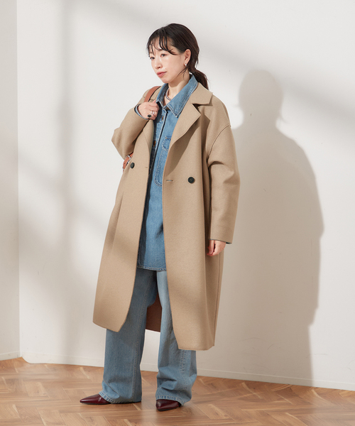 HARRIS WHARF LONDON(ハリスワーフロンドン)の「別注【HARRIS WHARF LONDON】Women dropped shoulder d.b co:コート(その他アウター・レディース・パープル/ネイビー/ベージュ・40)」の18枚目の写真