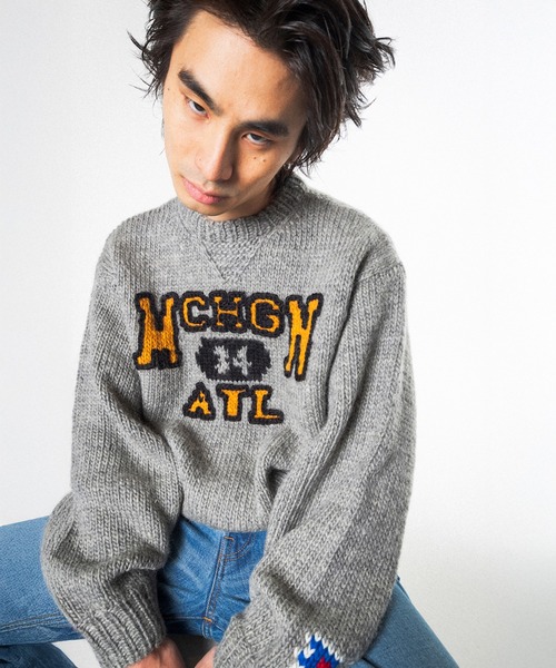 RICE NINE TEN(ライスナインテン)の「HAND KNITTING SWAETSHIRT(ニット/セーター・メンズ・ネイビー/グレー・2/1)」の8枚目の写真