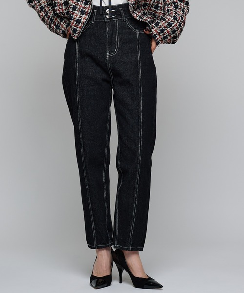 Narcissus（ナルシス）の「テーパードデニムパンツ/ステッチデザイン 《動画あり》（デニムパンツ・レディース・ブラック/ブルー・FREE）」の2枚目の写真