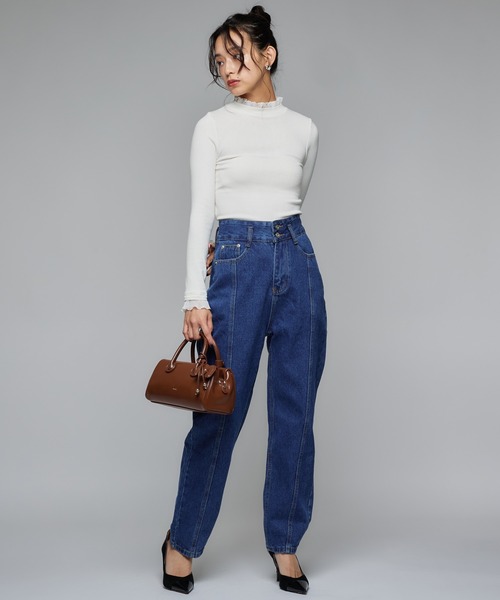 Narcissus（ナルシス）の「テーパードデニムパンツ/ステッチデザイン 《動画あり》（デニムパンツ・レディース・ブラック/ブルー・FREE）」の6枚目の写真