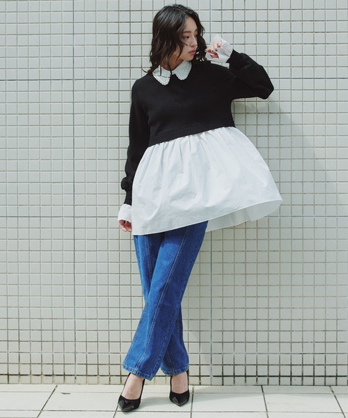 Narcissus（ナルシス）の「テーパードデニムパンツ/ステッチデザイン 《動画あり》（デニムパンツ・レディース・ブラック/ブルー・FREE）」の9枚目の写真