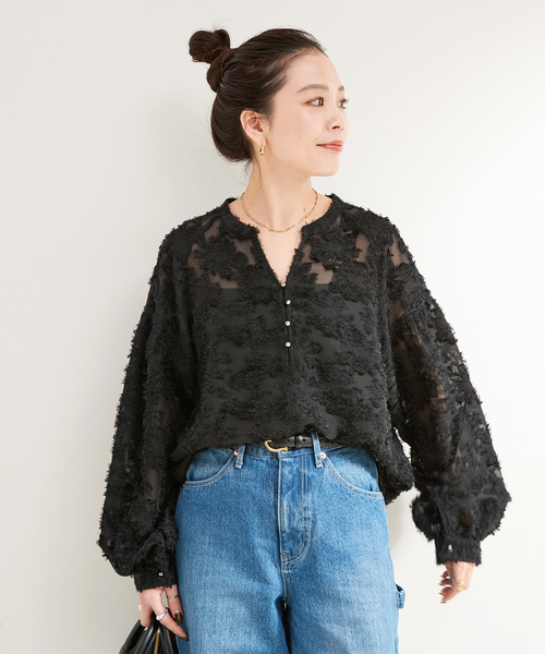追加7》手洗い可 / パフスリーブジャガードブラウス（シャツ/ブラウス