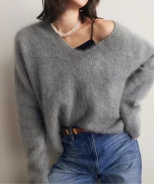 シャギーVネックモードフェザーニット（ニット/セーター）｜CHUL