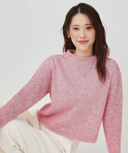 手洗い可／日本製／短め丈】編地変化のニットトップス（ニット