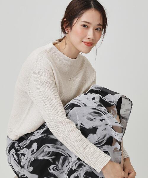 手洗い可／日本製／短め丈】編地変化のニットトップス（ニット