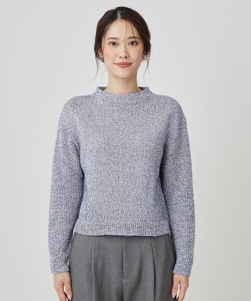 手洗い可／日本製／短め丈】編地変化のニットトップス（ニット