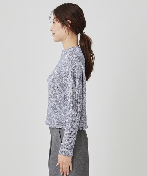 手洗い可／日本製／短め丈】編地変化のニットトップス（ニット