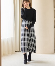Rosemadame(ローズマダム)のチェック柄切替ニットワンピース(マタニティ&授乳服)授乳口付き 授乳楽々 妊婦服 産前・産後対応(マタニティウェア/グッズ)