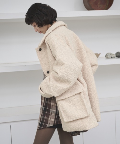 AIC.（エーアイシー）の「2WAYループツイードミドルコート（その他アウター・レディース・ブラック/アイボリー/ブラウン・FREE）」の6枚目の写真