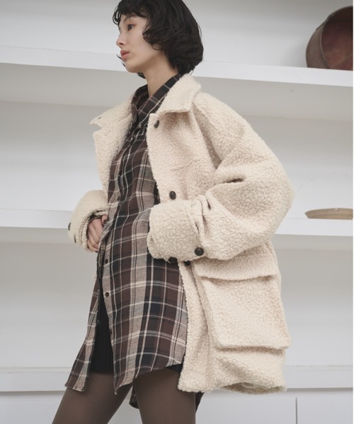 AIC.（エーアイシー）の「2WAYループツイードミドルコート（その他アウター・レディース・ブラック/アイボリー/ブラウン・FREE）」の7枚目の写真