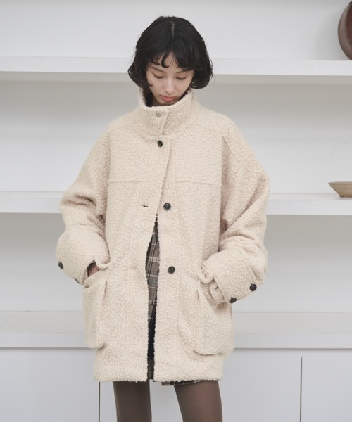 AIC.（エーアイシー）の「2WAYループツイードミドルコート（その他アウター・レディース・ブラック/アイボリー/ブラウン・FREE）」の4枚目の写真