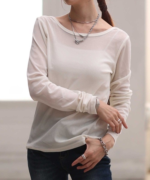 Sawa a la mode（サワアラモード）の「シアーベロアバックオープンプルオーバー（Tシャツ/カットソー・レディース・ブラウン/オフホワイト/グレー/ブラック・FREE）」の2枚目の写真