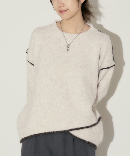 H.TOKYO(エイチトウキョウ)の「ステッチライン短丈ニットプルオーバー(ニット/セーター・レディース・ベージュ/ネイビー/ライトグレー/ブラウン/グレー・FREE)」の4枚目の写真