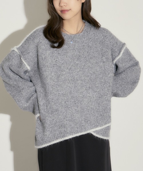 H.TOKYO(エイチトウキョウ)の「ステッチライン短丈ニットプルオーバー(ニット/セーター・レディース・ベージュ/ネイビー/ライトグレー/ブラウン/グレー・FREE)」の1枚目の写真