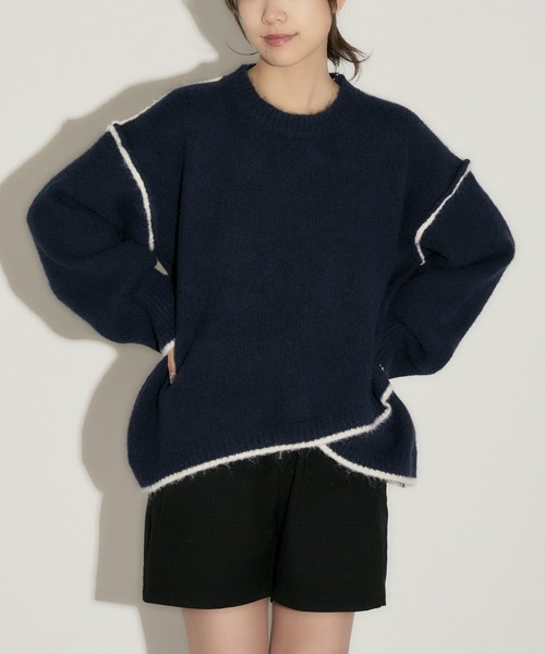 H.TOKYO(エイチトウキョウ)の「ステッチライン短丈ニットプルオーバー(ニット/セーター・レディース・ベージュ/ネイビー/ライトグレー/ブラウン/グレー・FREE)」の14枚目の写真