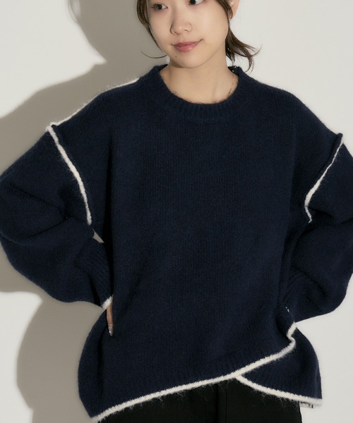H.TOKYO(エイチトウキョウ)の「ステッチライン短丈ニットプルオーバー(ニット/セーター・レディース・ベージュ/ネイビー/ライトグレー/ブラウン/グレー・FREE)」の16枚目の写真