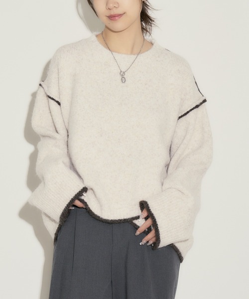 H.TOKYO(エイチトウキョウ)の「ステッチライン短丈ニットプルオーバー(ニット/セーター・レディース・ベージュ/ネイビー/ライトグレー/ブラウン/グレー・FREE)」の11枚目の写真