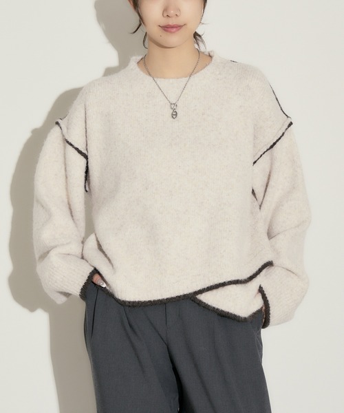 H.TOKYO(エイチトウキョウ)の「ステッチライン短丈ニットプルオーバー(ニット/セーター・レディース・ベージュ/ネイビー/ライトグレー/ブラウン/グレー・FREE)」の12枚目の写真