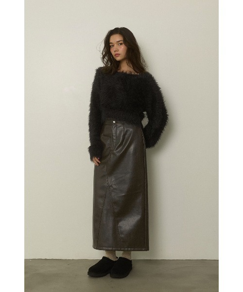 Eco Leather Warm Long Skirt /裏起毛フェイクレザースカート