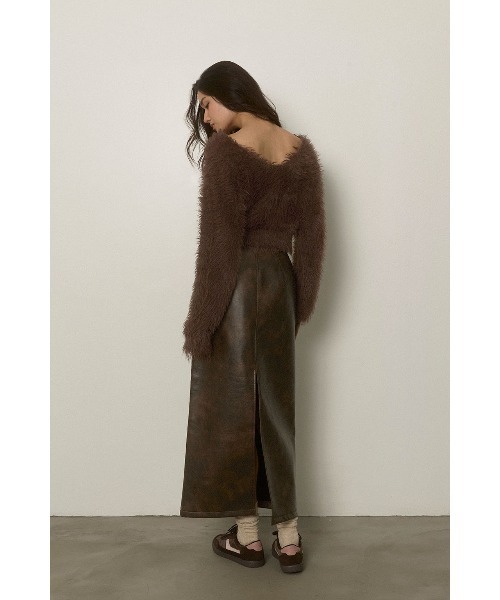 ALEXIA STAM（アリシアスタン）の「Fake Leather Warm Long Skirt /裏起毛フェイクレザースカート（スカート・レディース・ブラウン/ブラック・M/S）」の14枚目の写真