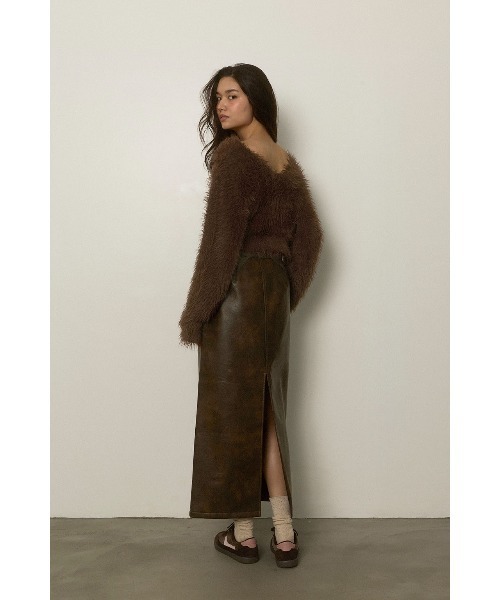 ALEXIA STAM（アリシアスタン）の「Fake Leather Warm Long Skirt /裏起毛フェイクレザースカート（スカート・レディース・ブラウン/ブラック・M/S）」の15枚目の写真