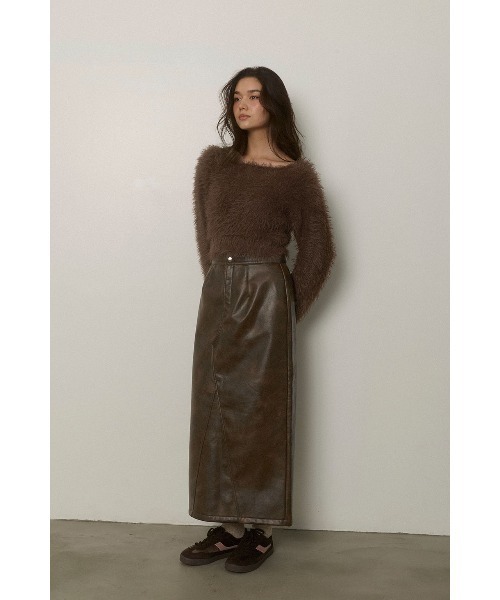 ALEXIA STAM（アリシアスタン）の「Fake Leather Warm Long Skirt /裏起毛フェイクレザースカート（スカート・レディース・ブラウン/ブラック・M/S）」の16枚目の写真